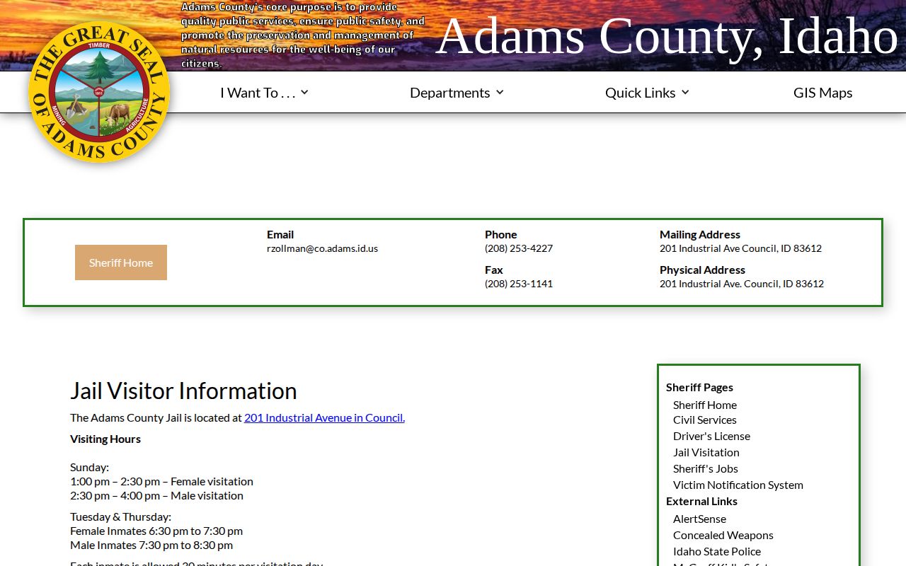 Adams County Jail current custody and visitor information